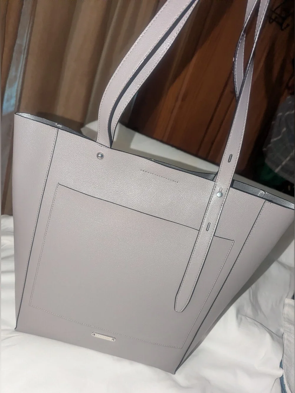 Rebecca Minkoff Stella  North South Gray Pebbled Leather Tote Silver Interior